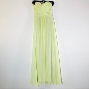 Pastel Lime Green Strapless Flowy Chiffon Maxi Formal Dress